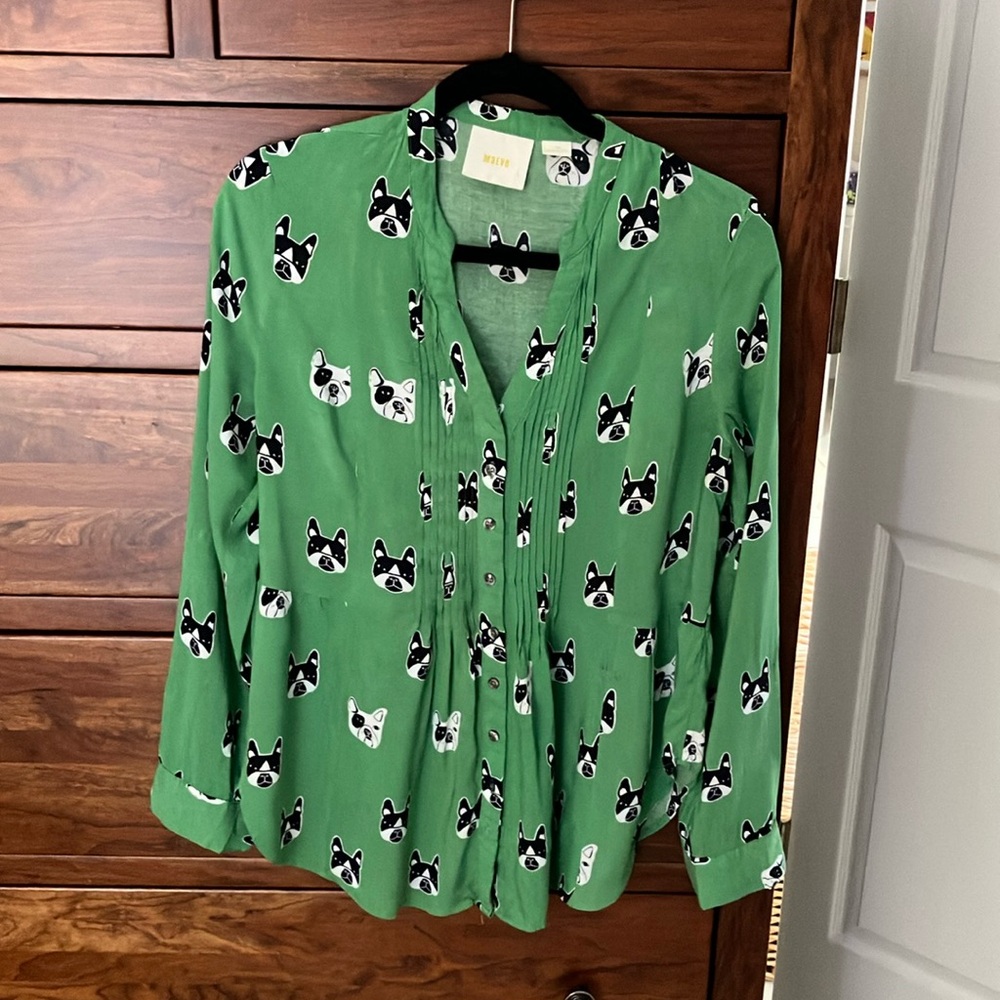 Anthropologie Maeve French Bulldog Shirt Size 10